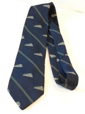 Vintage Navy Train Locomotive Engine Embroidered Tie